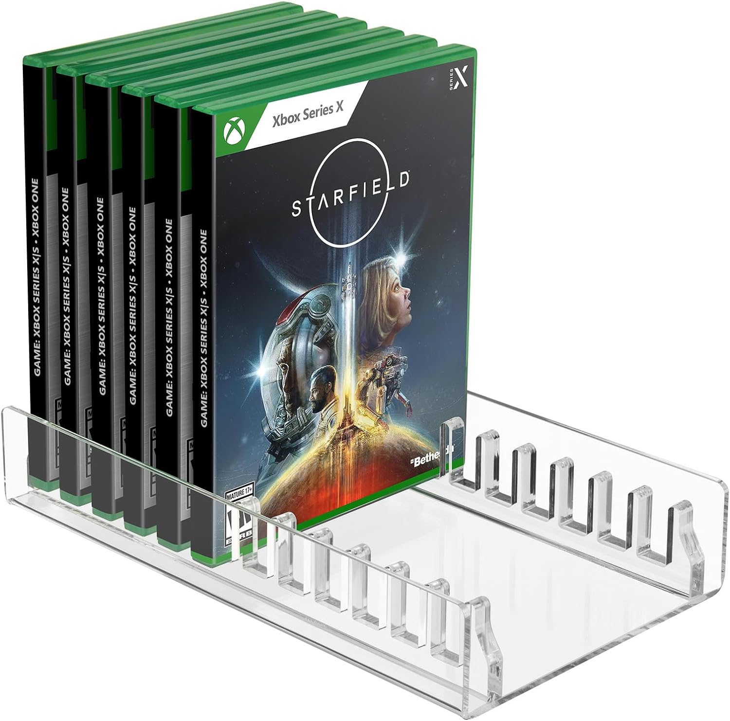AquaUncle Video Game Storage Stand Compatibile con Xbox One Game Box e le custodie di gioco Xbox Series S X, il supporto display dell'organizzatore acrilico si adatta fino a 12 dischi di gioco - Clear