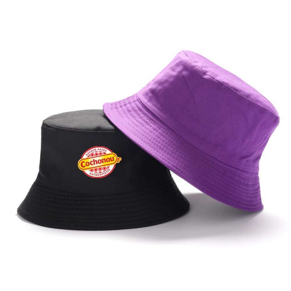 Brede rand hoeden emmer hoeden bob cochonou gele zwarte omkeerbare emmerhoeden voor mannen vrouwen katoen visser hoed meisje jongen buiten sport vissen hoed Q240403