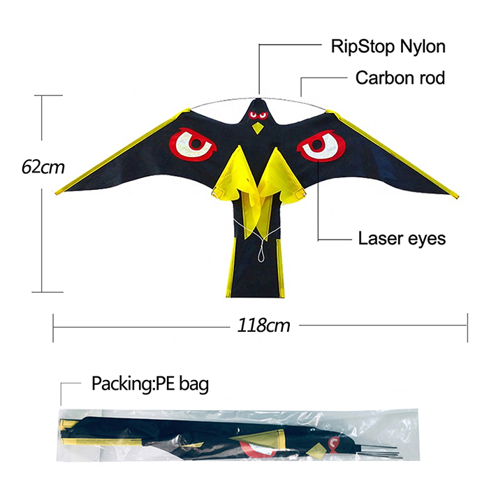 Hawk Kite with 4m pole Easy Flying Bird Scarer eagle kite Scarecrow Bird Repellent for farm Garden Yard