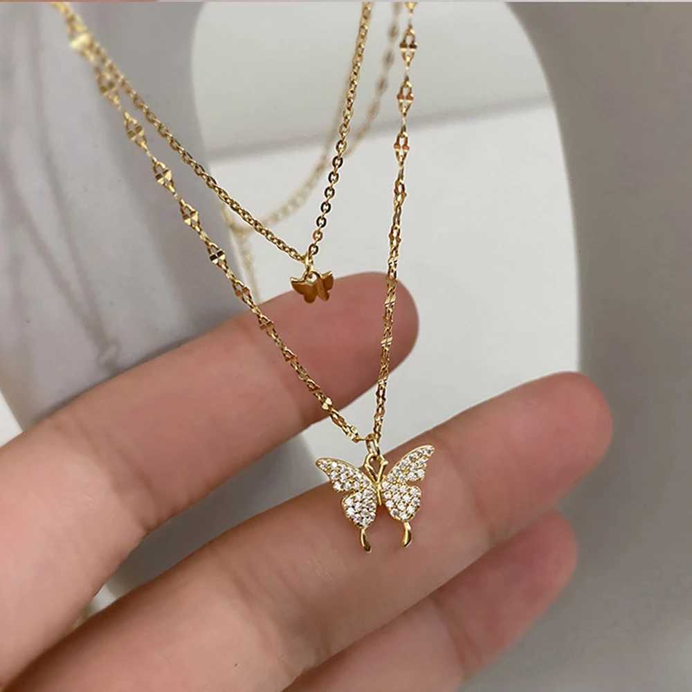 Pendant Necklaces SUMENG 2024 Simple Double Layer Star Moon Charm Multilayered Necklace Delicate Clavicle Chain Zircon For Women Fashion Jewelry