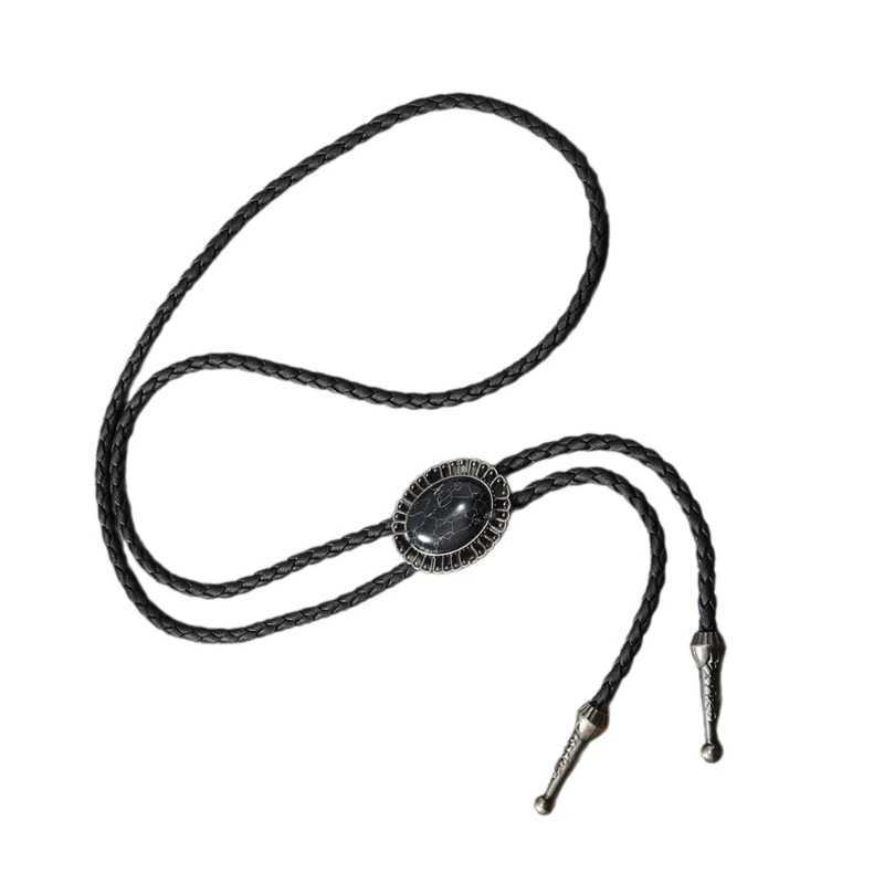 Bolo Ties Mens American Bolo Tie Punk Vintage Cowboy Hat Leather Rope Stone Necktie 240407