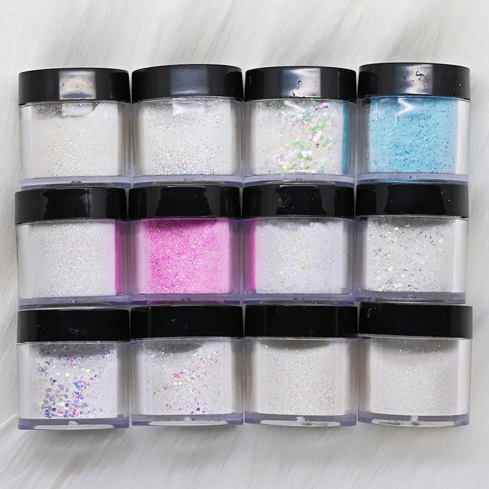 Bottles 12bottles3 in 1 Acrylic Glitter Powder Nail Art Dipping Extention Carving Powder Sequins Decorations Dust Kit Bulk Tc#038