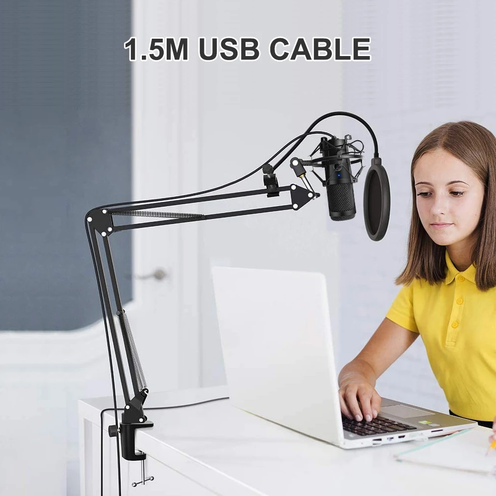 Mikrofone Metall USB Mikrofonkondensator Aufnahme Mikrofon D80 MIC mit Stand für Computer Laptop PC Karaoke Studio Aufnahme