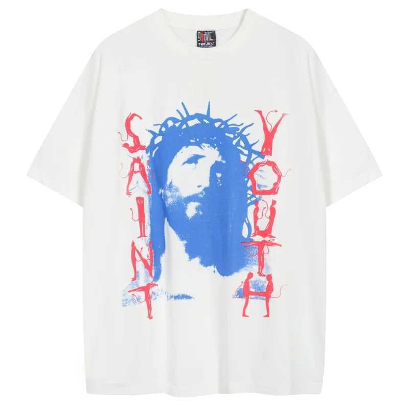 Erkek Tişörtleri Saint Michael Cothing T-shirt ekran Baskılı büyük boyutlu eski vintage cadde erkek kadın tişört j240402