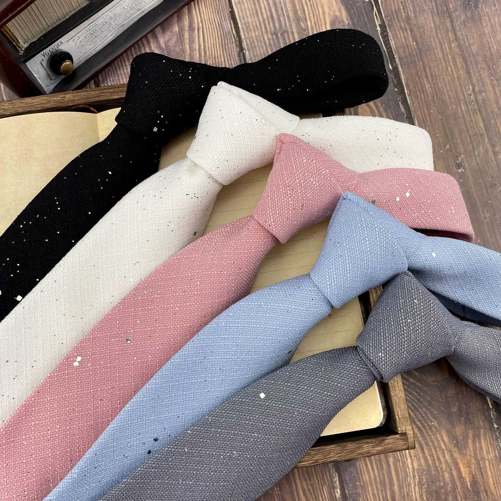 Шея галстуки 8 см коричневые галстуки для мужчин хлопковое льняное блеск с блестками белая шее