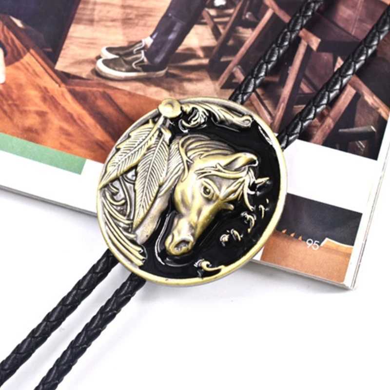 Bolo Ties Fashion Relief Horse Backle Bolo Tie Necklace Bolo Tie Western Cowboy Necktie Y1UA 240407