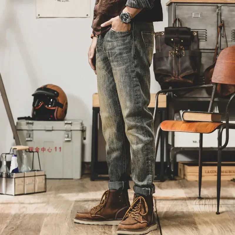 Men's Jeans Trousers vintage cut straight jeans mens free delivery mens jeans Y2k street clothing Xs trend 2024 original washed denimL2403