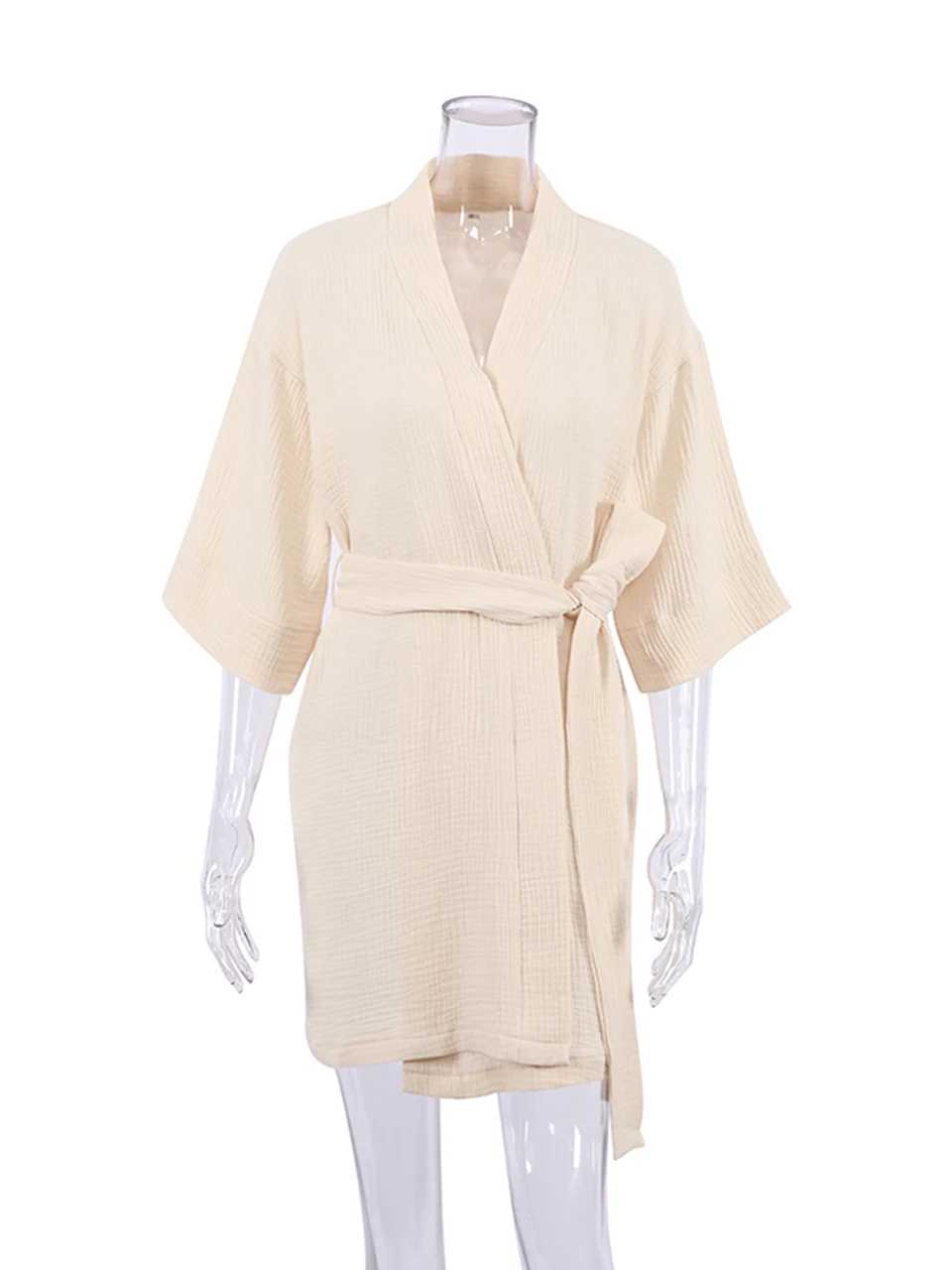 Vêtements maison Crape Cotton Robe Womens Pyjamas Mini salle de bain Pyjamas Plain Womens Home Vêtements Couleur solide Pajamas Femmes Pajamasl2403