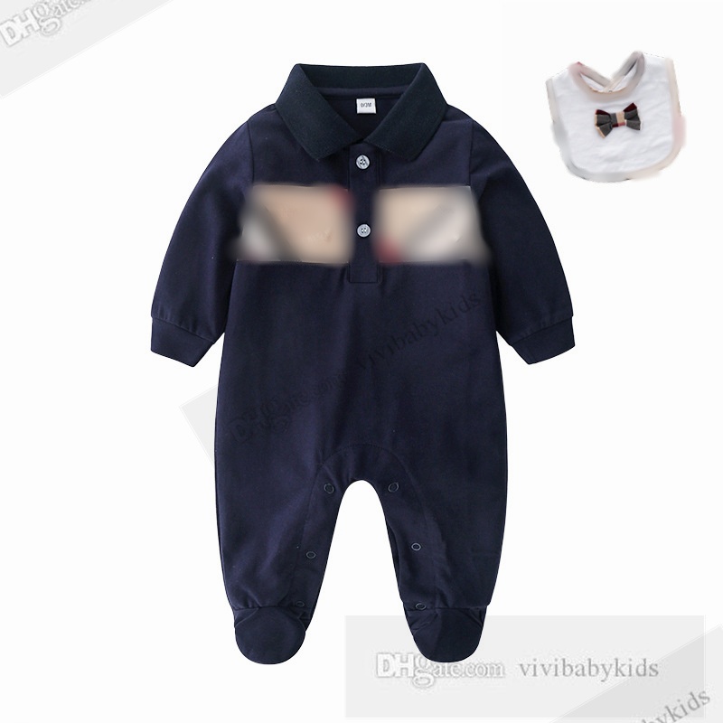 Designer Baby plaid rompers with bibs toddler boys girls lapel long sleeve jumpsuits spring newborn kids cotton climb clothes Z7528