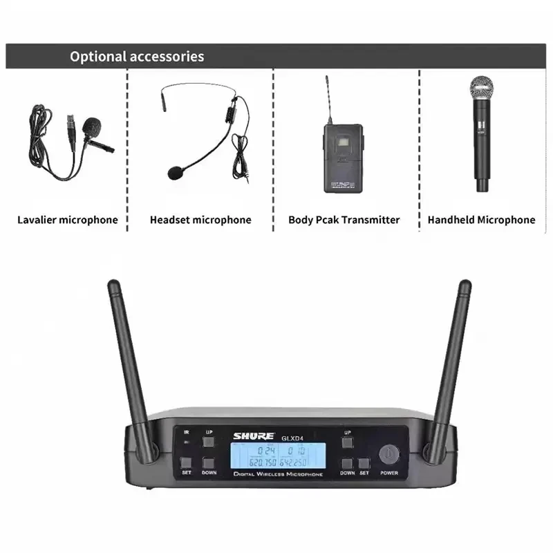 Microfoni GLXD4 Transmittetore Dual Transmiter Microfono wireless con microfono con sede a cuffia cuffie la testa di bodypack portatile karaoke System Park