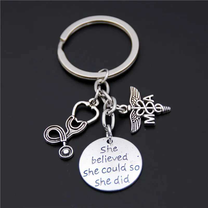 Keychains Citavos Setinga estetoscópio Caduceus Chave -chave Chavening Doctor Physicians Medical Titlder Keychain Jóias Q240403