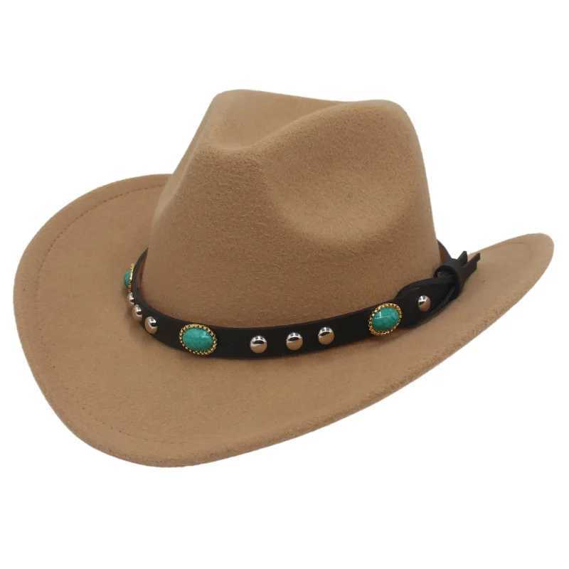 Chapeaux à bord large chapeau seau western cowboy chapeau tibétan style top dames chapeau roll rainure cow-girl cap jazz fedora chapeaux en feutre ethnique pour femmes hommes Q240403