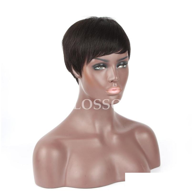흑인 여성을위한 인간 머리 모자없는 가발 100 자연 웹 유명인 짧은 레이어 컷 아프리카 계 미국인 픽시 글루없는 밥 가발 4689493 Dr Otviy