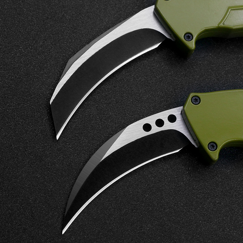 Survie extérieure Couteau automatique Double action Blade incurvé lame 440c lame en aluminium Green Handle Camping Multi-Tool Couteau