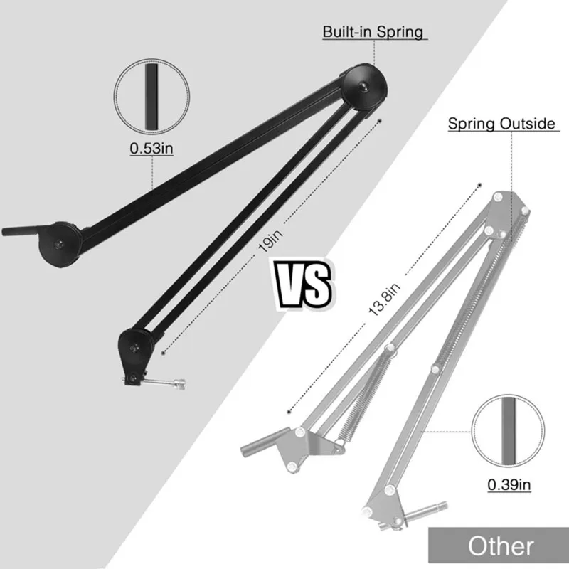 Stand para uso de microfone pesado braço de boom de suspensão ajustável com mola embutida para gravação de voz