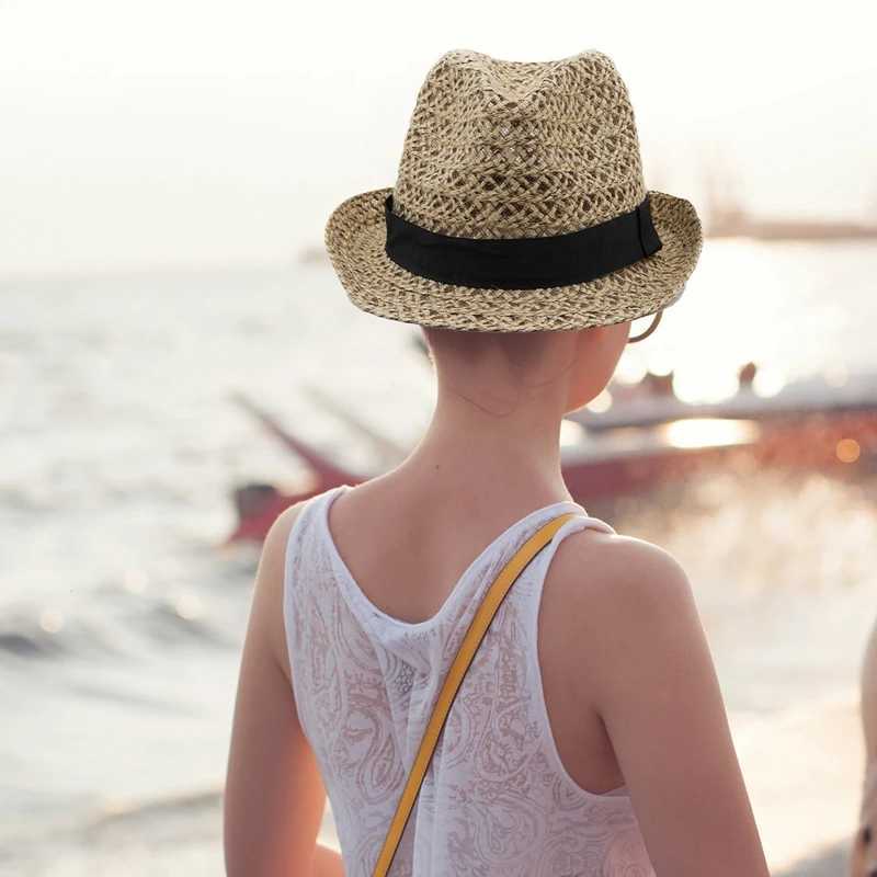 Breite Krempeln Hüte Eimer Hats Western Sunshade Cap Summer Panama Beach Caps Frauen Männer Stroh Fedora Hats Urlaub Handgefertigte Jazzhut Travel Freizeit Sonne Hats Neu 240407