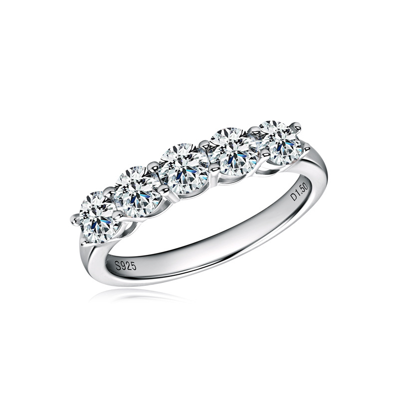 Lüks Moissanite Bant Yüzükleri Kadınlar İçin Vaat Yüzüğü% 100 Orijinal 925 STERLING Gümüş D ​​Beyaz Altın Elmas Yüzükler Sonsuzluk Düğün Güzel Mücevher Hediyesi Beden 4-10