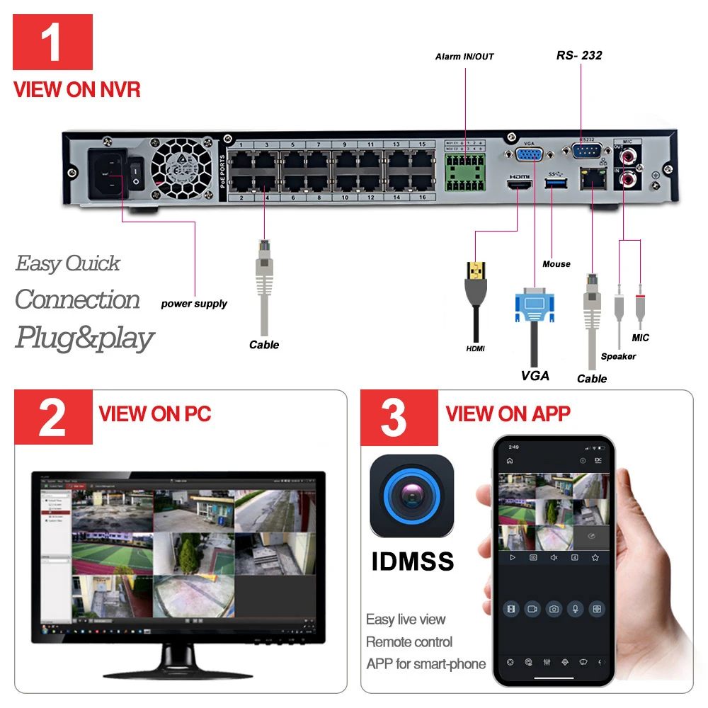 Sistema dahua cctv kit 16ch 16poe nvr421616p4ks2 6mp hd ipchdw4631Ca Mic App IP67 H.265 CCTV Sistema de vigilância Conjunto de sistemas de vigilância