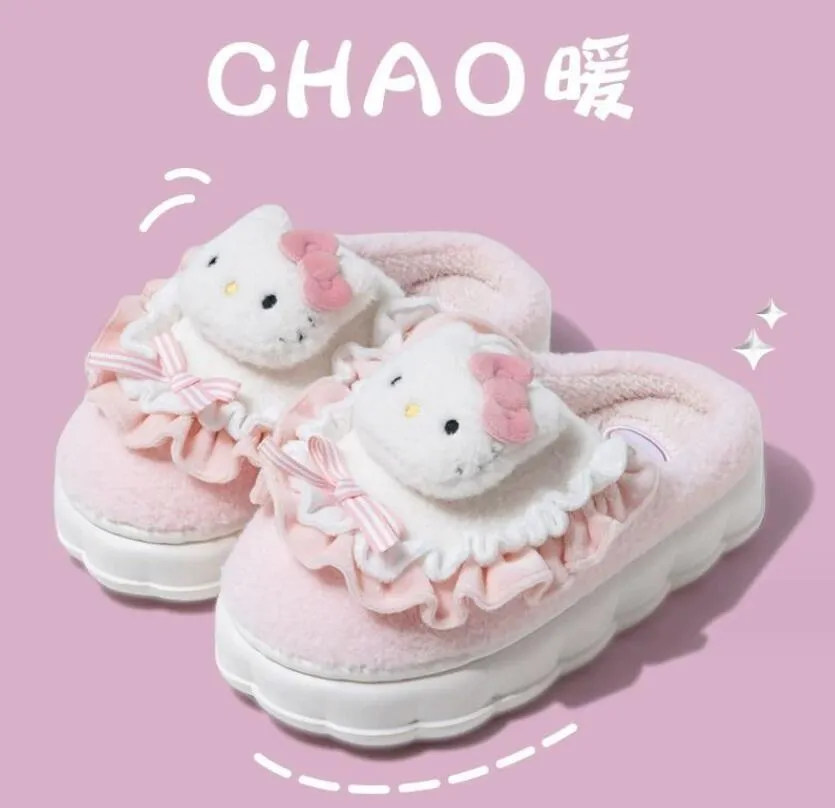 New Fashion Cute Kuromi Melody Cinnamoroll Plush Slipper Home Warm Plush Slipper Festival Gift Size 35-40