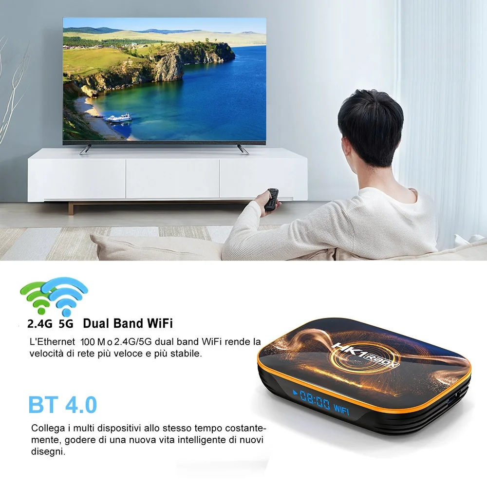 Box TV Box Android 10.0 HK1 RBOX R1 Smart TV Box 4 Go 32/64 Go RK3318 USB3.0 1080p H.265 4K 60FPS Lecteur multimédia Set Top Box 2022