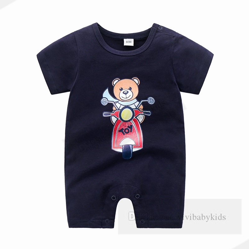 Baby Cartoon Bear Printed Rompers Niemowlęta Kids Krótkie Jumpsy Sumpus Summer Designer Odzież Nowonarodzone chłopcy Dziewczyny Bawełny miękkie body Z7569