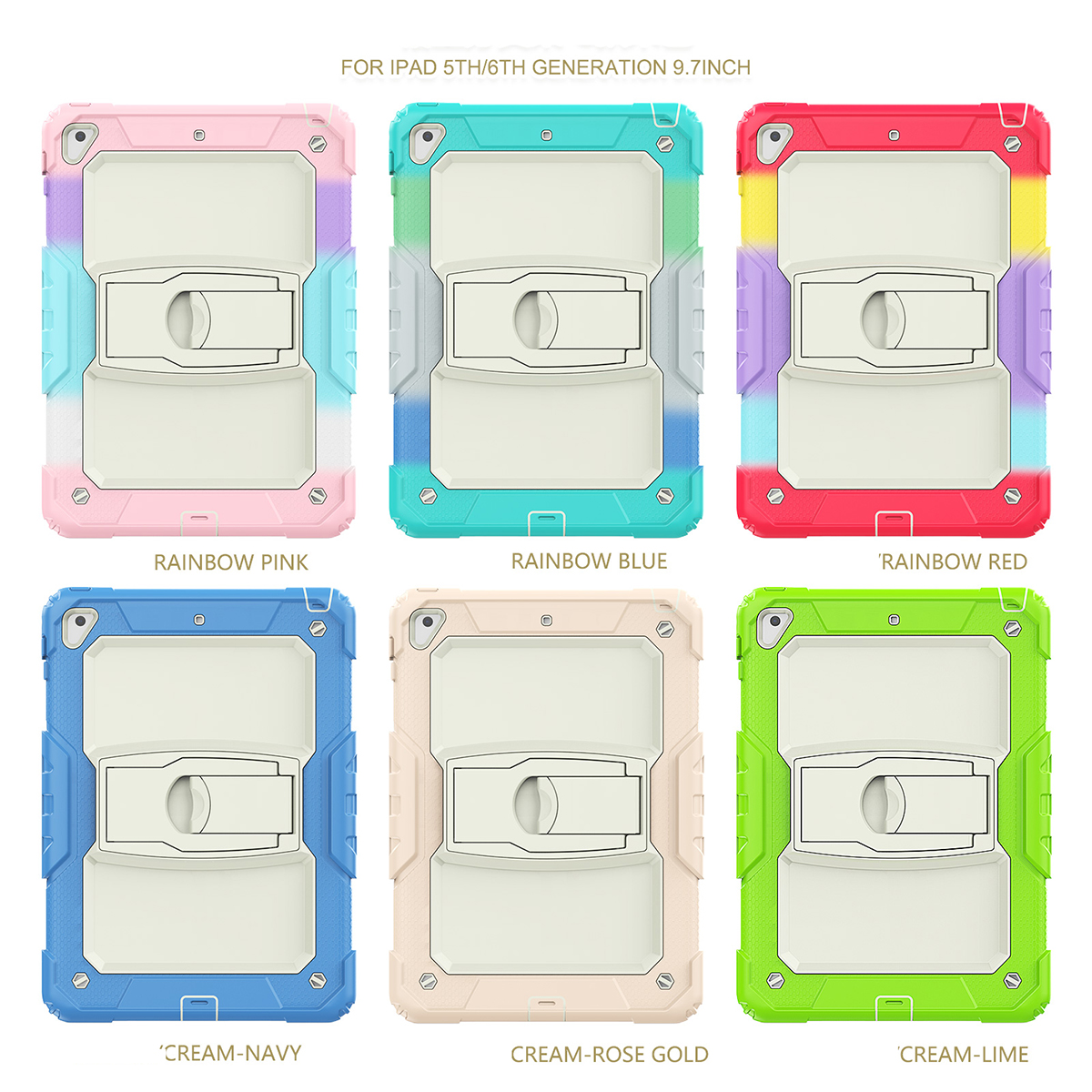 Caixa de comprimido de silicone robusto pesado para iPad Pro 9,7 polegadas Air2 Cover de kickstand de kickstand Kids Casos seguros à prova de choque +protetor de tela +alça de ombro