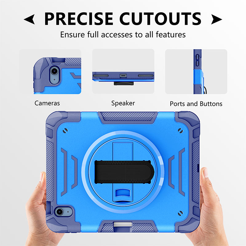 iPad의 태블릿 케이스 10 10.9 인치 TPU+PC 쉘, 핸드 스트랩이있는 헤비 듀티 충격 방지 360도 회전식 킥 스탠드 견고한 전신 보호 커버