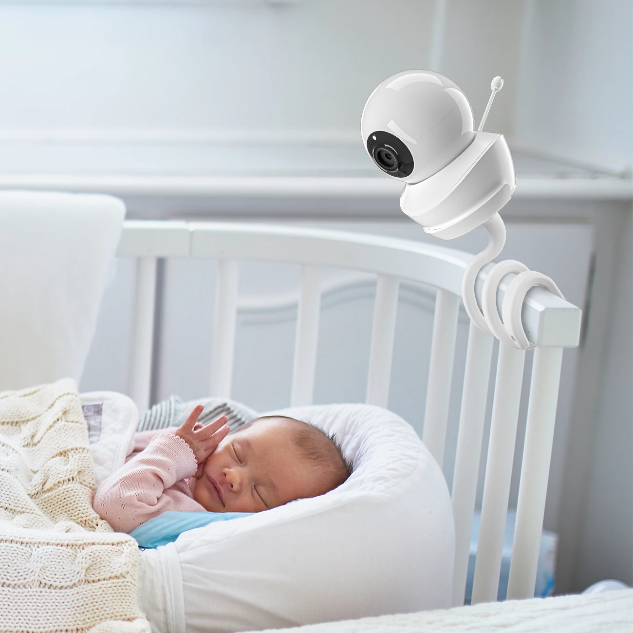 Babysense HD S2 V43ビデオベビーモニターカメラ用の柔軟なツイストマウントブラケットは、ベビーベッドコットの棚または家具に取り付けられています