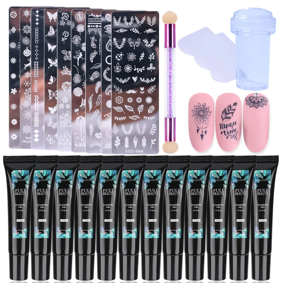 Toners Stz Nail Stamping Gel Polish Transfer Printing Nail Art Stamping Plates Stamper Scraper Set Flowers Stencils Manicure Fb01061