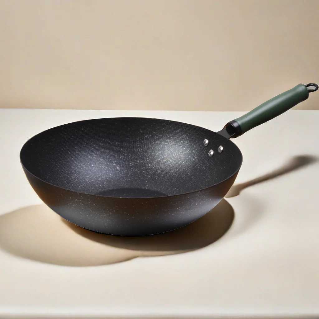Pans 32 cm Pot de fer pur chinois Beau apparence non revêtue couramment utilisée dans les ustensiles de cuisine à gaz et à induction avec handlel en bois2403