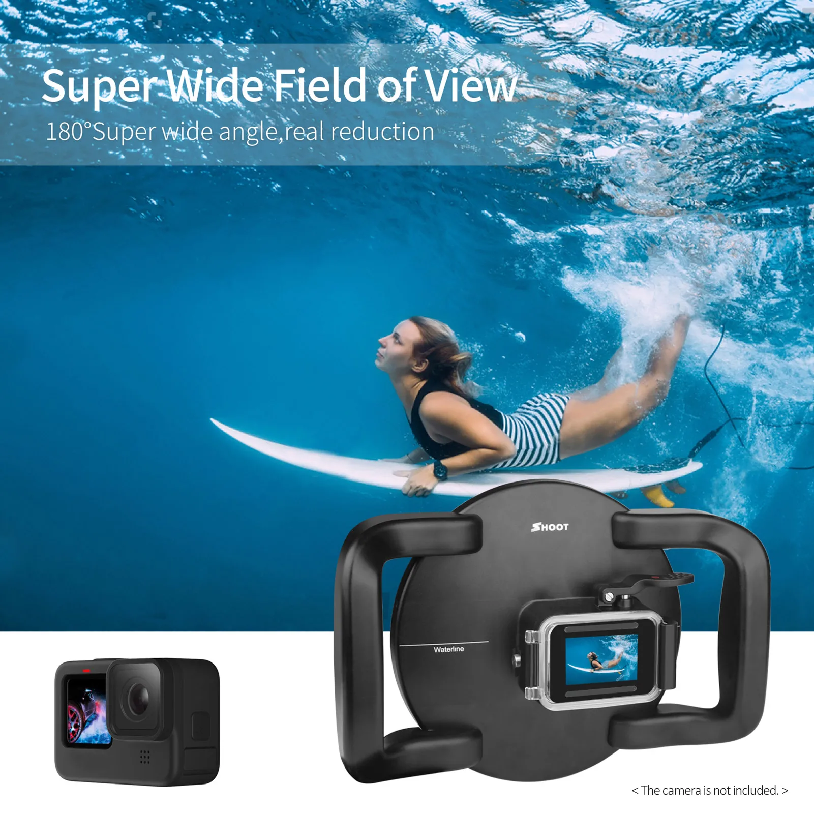 Kameror Shoot XTGP559 Camera Dual Handle Dome Port Waterproof Case Camera Protective Case 45m vattentät 180 vidvinkel för GoPro Hero 9