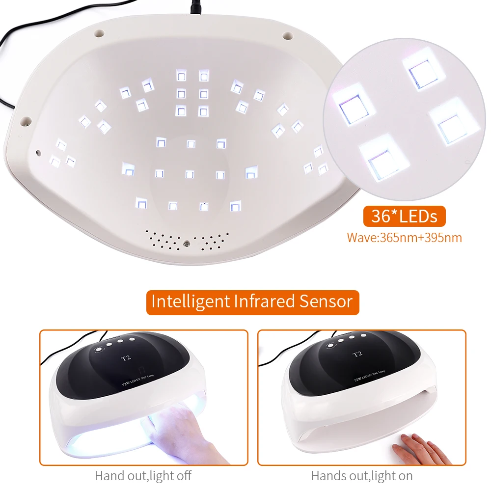 Kits 72W großer Nagel Trockner LED UV Lampe intelligente Sensor -Nagelgel trockener UV -Lampengerät Timer Einstellung LED -Anzeige für Pediküre Maniküre