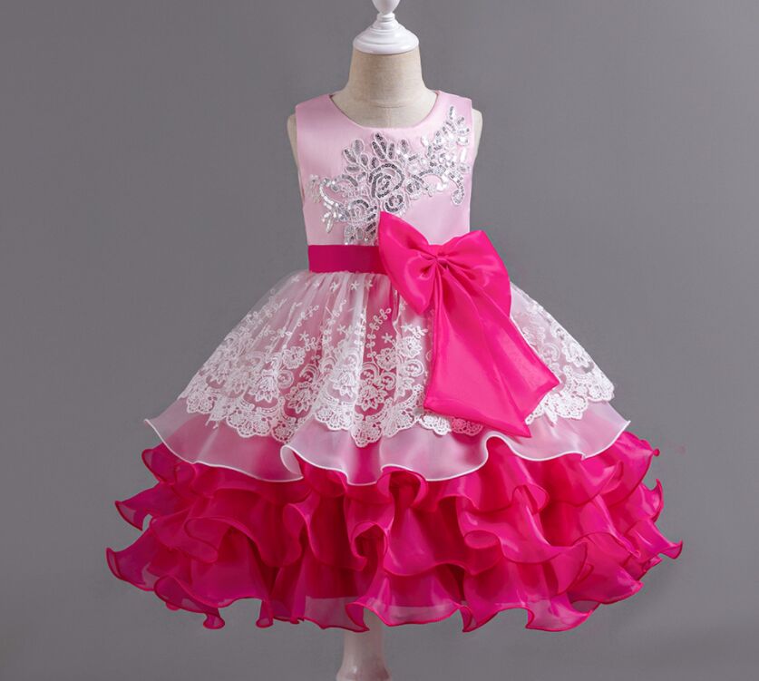 女の子のドレススカート弓の花の子供のドレスイブニングドレスバースデーパーティーポンパドールスカート