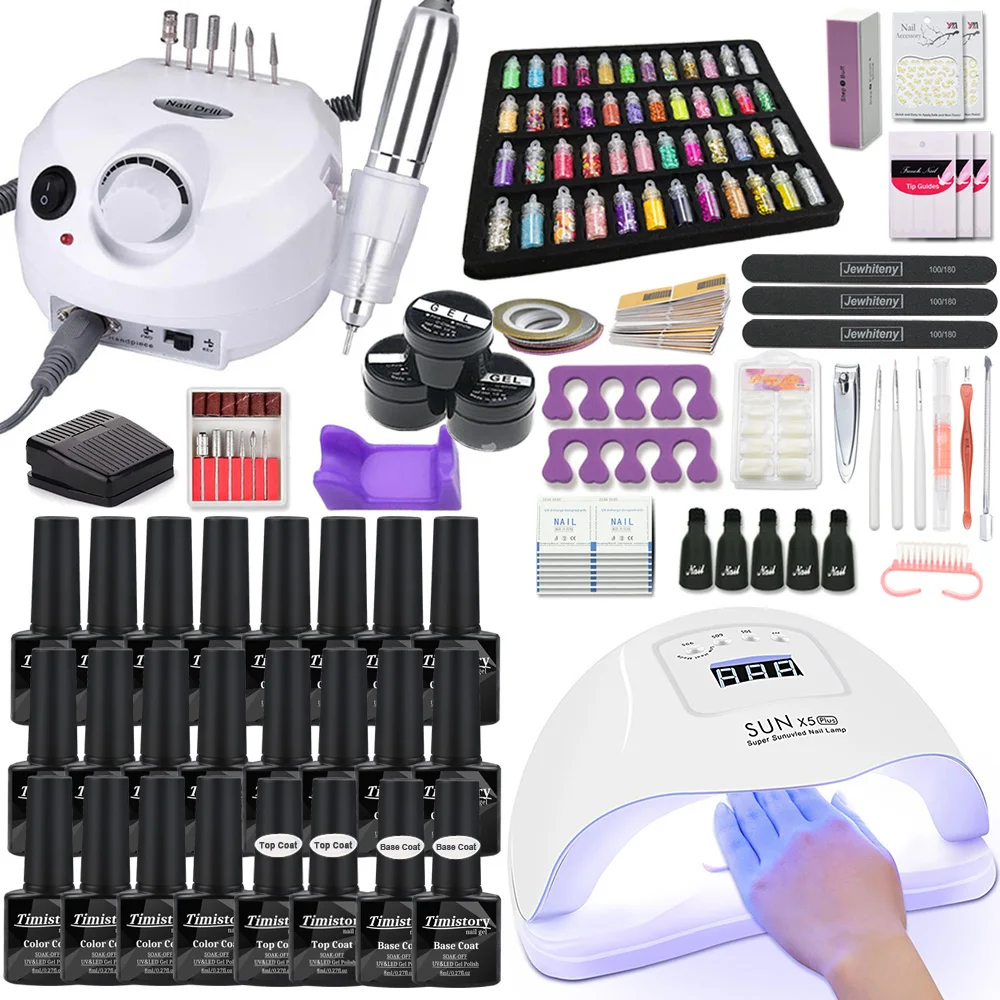 Guns Nail Set Uv Led Nail Lamp for Manicure Set 20/10 Gel Nail Polish Set Kit Soak Off Gel Varnish for Nail Art Set Hine Nail File