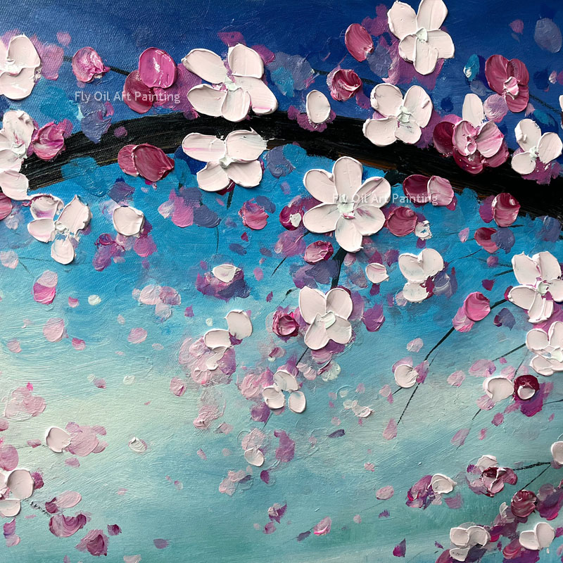 Cherry Blossom Flowers Tree Huile Paint sur toile Habdnade Grand art mural Peinture personnalisée Résumé Rose Flower Art minimaliste Tree Mur Decor Living Room Art