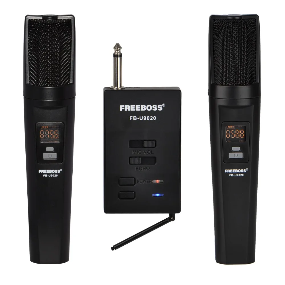 Microfones freeboss fbu9020 2 vias 2x30 Frequência ajustável 2 Mão de mão Bluetooth Party Church School DJ Karaoke Microfone sem fio
