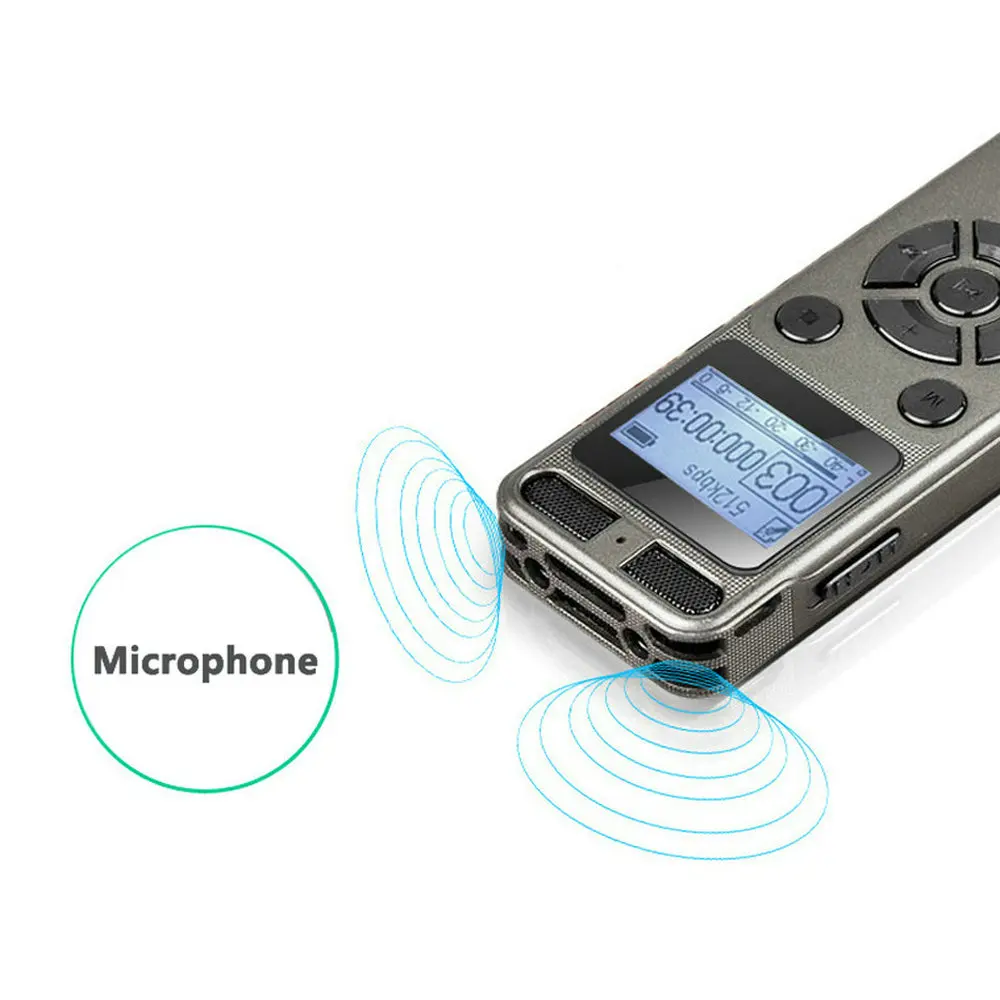 SPELARE GRÅ SECRED Digital Audio Voice Recorder 8 GB 16GB 32GB Professional Portable Recorder Mp3 för affärsstöd upp till 64G TF -kort