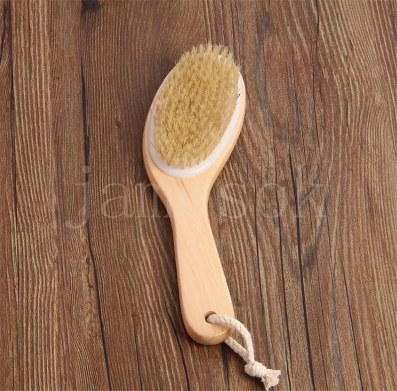 Busta setole setole naturale con manico in legno sagomato esfoliate la pulizia del bagno a secco