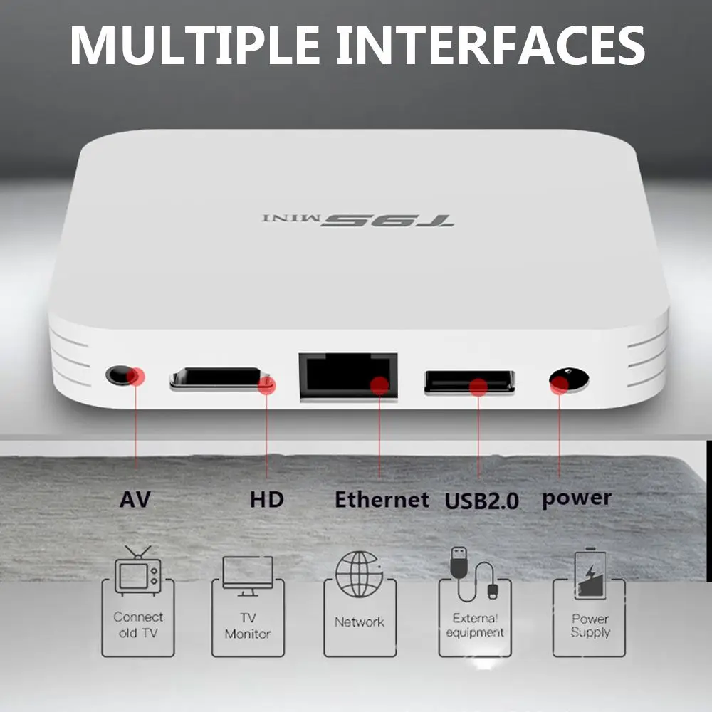 Box T95Mini Smart TV Box Android 10.0 Quad Core 2,4 GHz WIFI Zestaw Top Box 8 GB RAM 128 GB ROM 4K H.265 Media Player Kentor domowy 2021