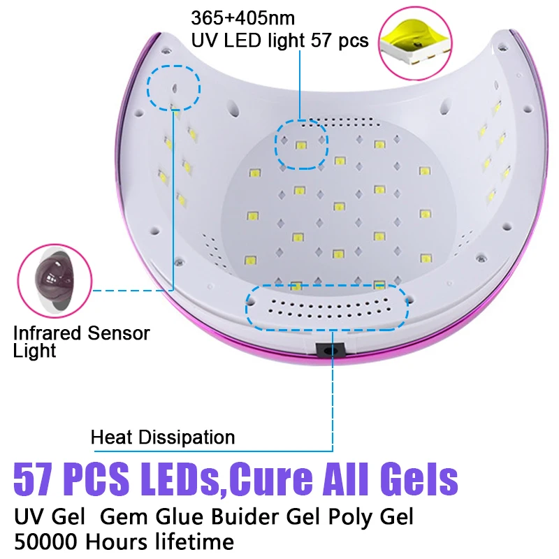 ドレスネイルドライヤーUV LEDランプ42 LED付きゲルポリッシュパワフルなネイル乾燥ランプUVキャビンスマートセンサーマニキュアハイン