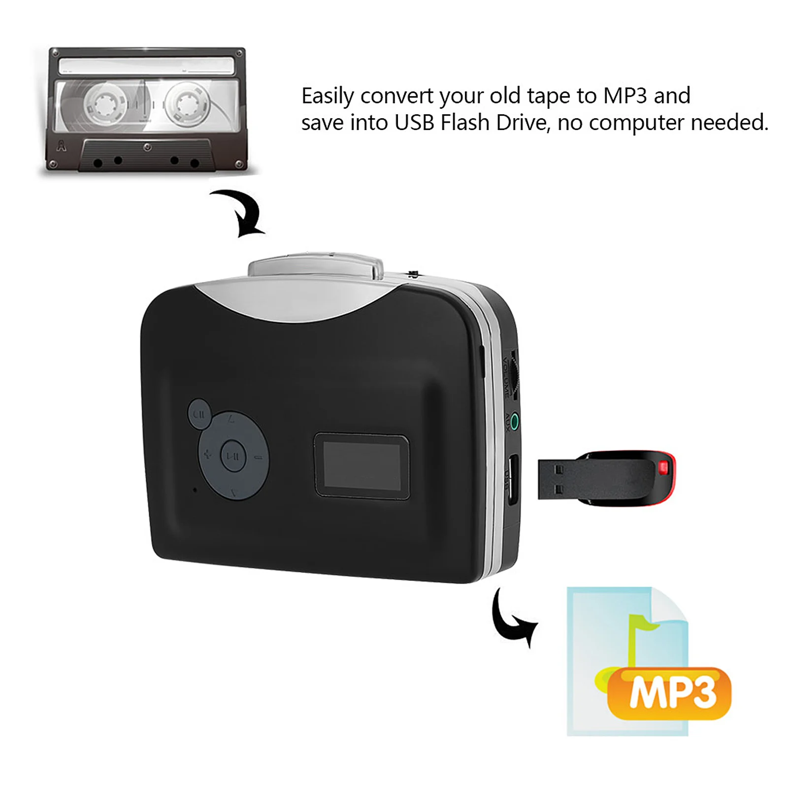 Players ezcap230 Cassette TapetoMP3 Converter Save into USB Flash Disk Auto Partition Recorder Cassette to MP3 Converter with Earphone