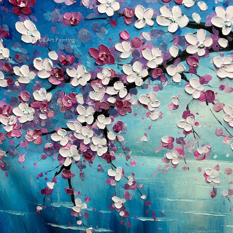 桜の花の木の油絵キャンバスハブネード大きな壁アートカスタムペインティングアブストラクトピンクフラワーアートミニマリストの木の壁装飾リビングルームアート