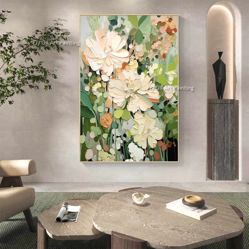 Minimalistische groene bloemenkunst aangepast schilderij olie schilderij hand geschilderd abstract bloemen canvas schilderij voor woonkamer slaapkamer huisdecoratie