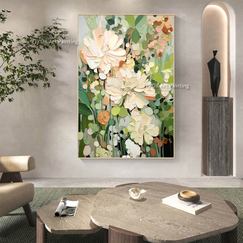 Minimalist Green Floral Art Custom Painting Oil Painting Hand Painted Abstract Flowers Canvas Painting For Living Room Bedroom Home Decor