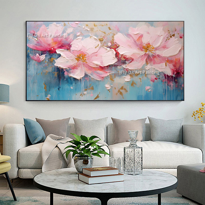 Résumé Blossom Flower Huile Paint sur toile Grande Mur Art Wall peint à la main Pink Floral Mur art personnalisé PEINTURE MODIFICATION MORD