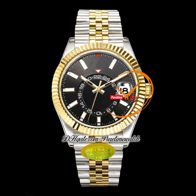 Sky Dweller 336933 A9002 Automatische heren Watch IUF 42 Twee toon Geel Gold Dial 904L Steel Bracelet Super Edition met SMAE Seriële kaart Horloges Puretime Reloj Ptrx F2