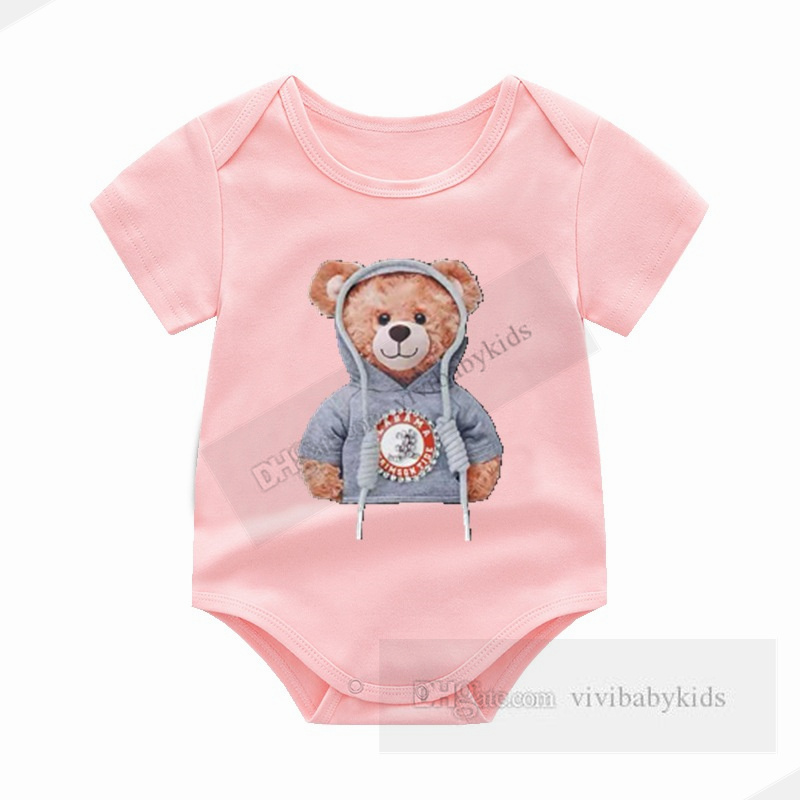 Projektant Triangle Baby Rompers Niemowlęta Kreskówka Niedźwiedź Niedźwiedź nadrukowany krótkie rękawe Jumpsuits Summer Nowonarodzone chłopcy dziewczęta bawełny miękkie body ubrania Z7564