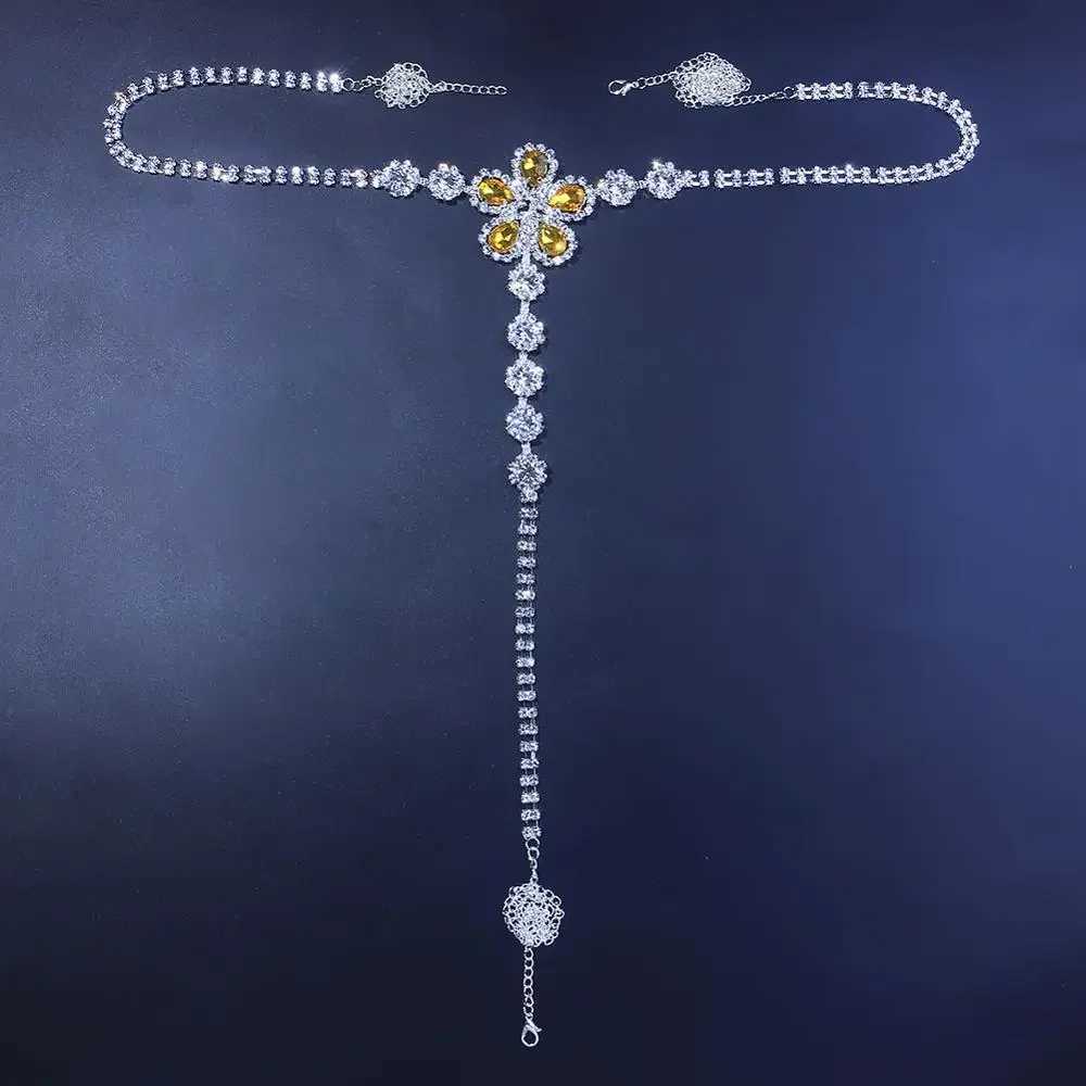 Pasy łańcucha talii seksowne żółte kwiaty kryształowe stringi damski biżuteria rhinestone łańcuch ciała bielizna biżuteria