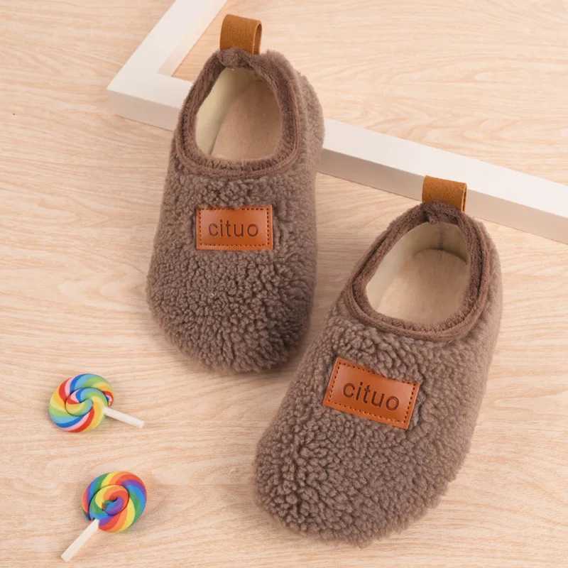 Slipper Winter Children Cashmere Slippers Kids Soft Warm Sock Floor Shoes Boys Rubber Soles Non-slip Cotton Slippers Indoor Home Shoes 2448