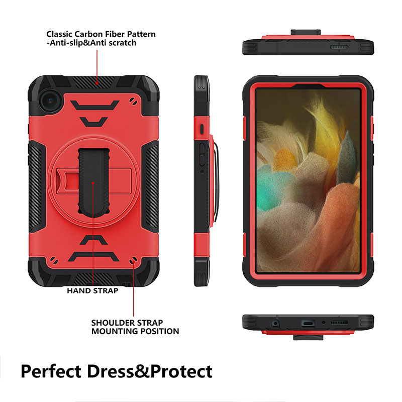 Kickstand Case for Sam Tab A9 8.0 inch TPU+PC Case, Heavy Duty Shockproof with Hand Strap 360 Degree Rotatable Rugged Protective for X110/X115/X117 Cover